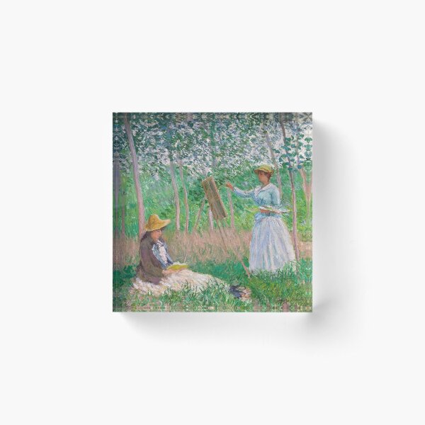 Aperçu de l'œuvre Claude Monet - Dans les bois à Giverny - Blanche Hoschedé à son chevalet avec Suzanne Hoschedé lisant (1887) créée et vendue par HistoryRestored.