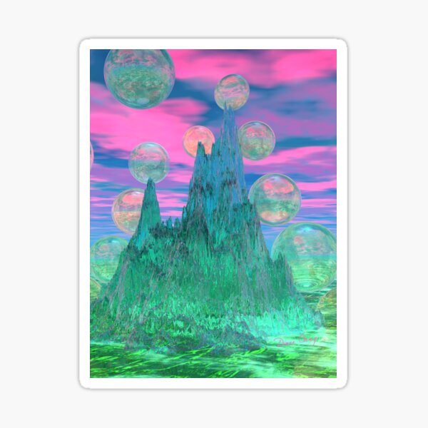 Poetic Mountain at Dawn, Glorious Pink Green Sky Sticker