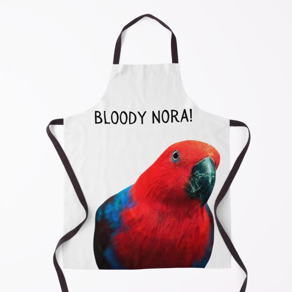 Item preview, Bloody Nora!, Red and blue Rosella parrot, close up. Photograph and black text. designed and sold by JellyBeenzz.