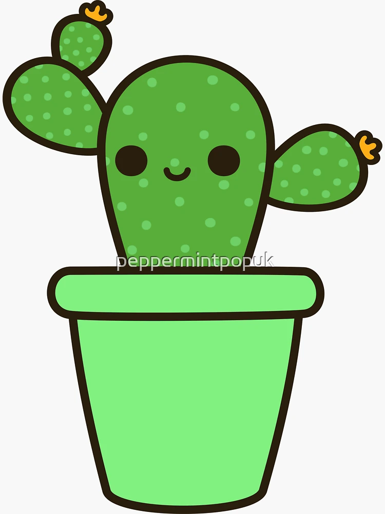 Cute cactus in blue pot Sticker for Sale by peppermintpopuk