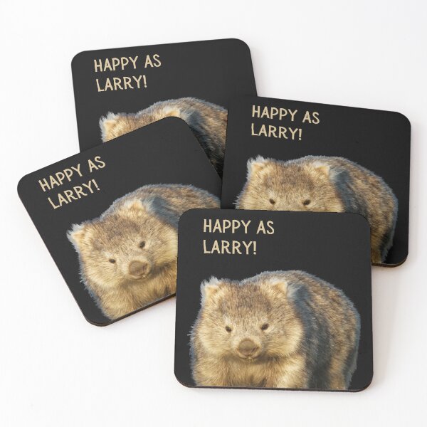 Item preview, Happy as Larry. Happy, hairy Australian wombat. Photograph, dark background, light coloured text. designed and sold by JellyBeenzz.