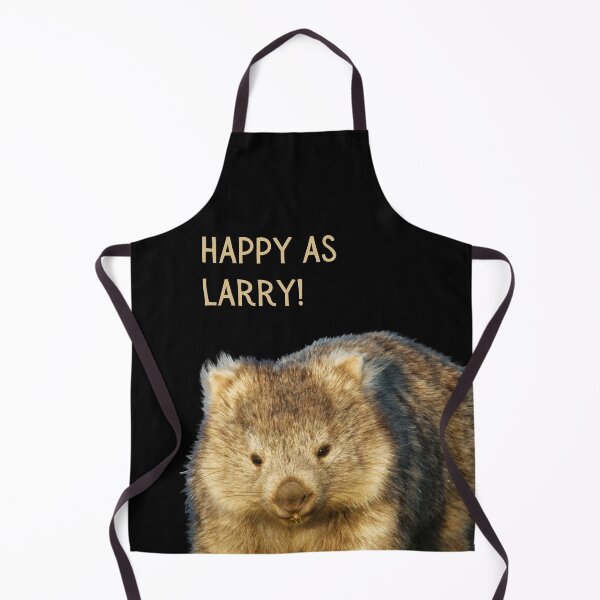 Item preview, Happy as Larry. Happy, hairy Australian wombat. Photograph, dark background, light coloured text. designed and sold by JellyBeenzz.