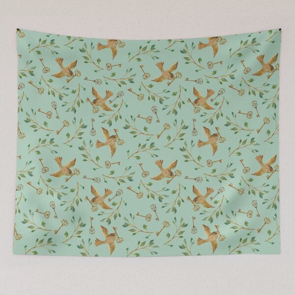 Item preview, Birds and Keys Celadon Magical Mystery Garden designed and sold by Cecilia Mok.