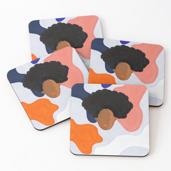 Item preview, Afro hair face with abstract colourful shapes in blues and corals designed and sold by AshleyHadassah.