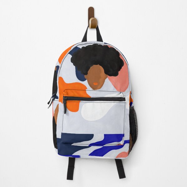 Item preview, Afro hair face with abstract colourful shapes in blues and corals designed and sold by AshleyHadassah.