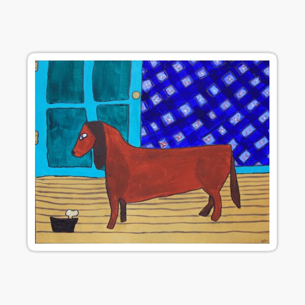 Funny Folksy Dachshund Dog With His Bone Sticker