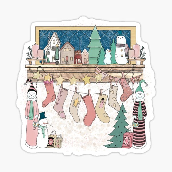 Primitive Christmas Mantel Sticker