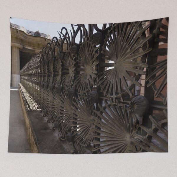 Item preview, Shadow Play - a Whimsical Wrought Iron Fence by Antoni Gaudi - Park Guell, Barcelona designed and sold by Georgia Mizuleva.