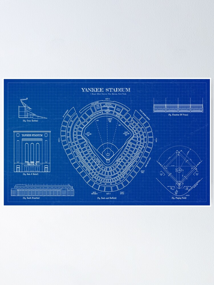 Yankee Stadium Blueprint Wall Mural  Yankee Stadium Blueprint Wallpaper -  Murals Your Way