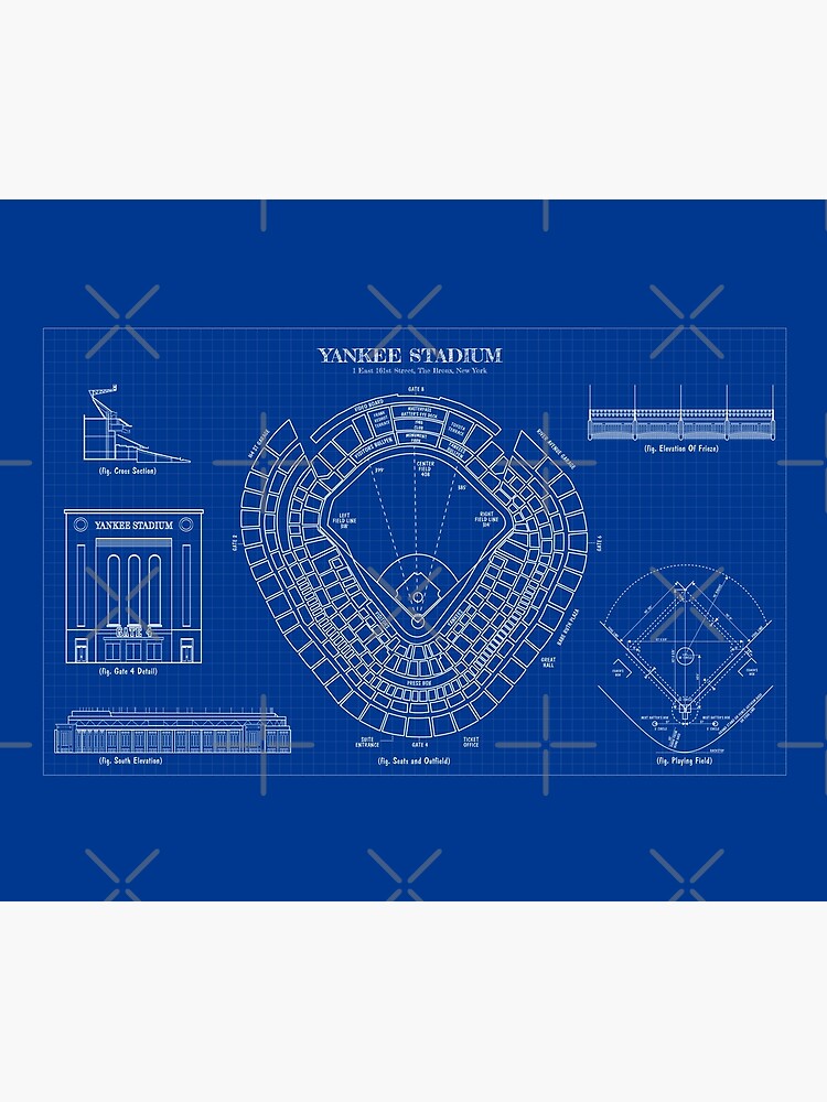 NY Yankees - Vintage Yankee Stadium Blueprint Baseball Art Print