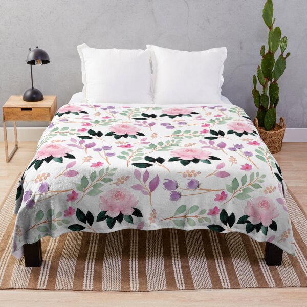 Item preview, Watercolor Vintage Pastel Pink and Pastel Purple Roses and Pastel Green Leaves Granny Chic Floral Pattern designed and sold by thelustrous.