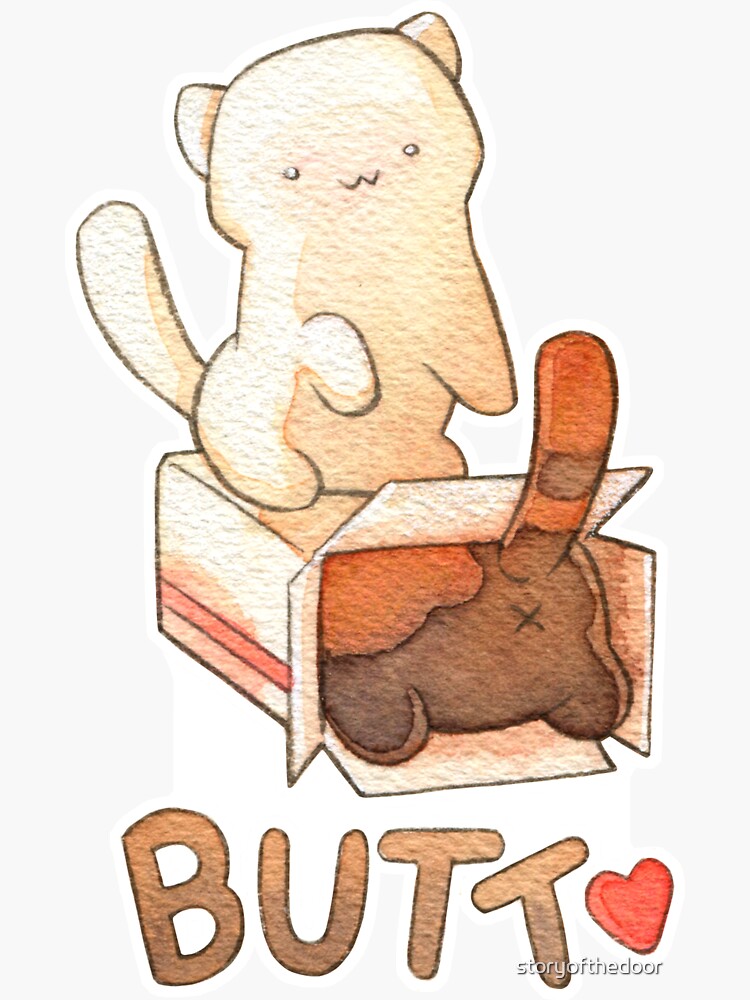 "Neko Atsume Cake Box Butt with Snowball and Bandit" Sticker for Sale