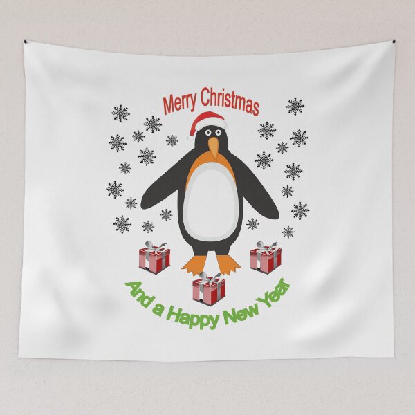 Item preview, Penguin with Santa hat, presents and snowflakes designed and sold by ajtechdesigns.