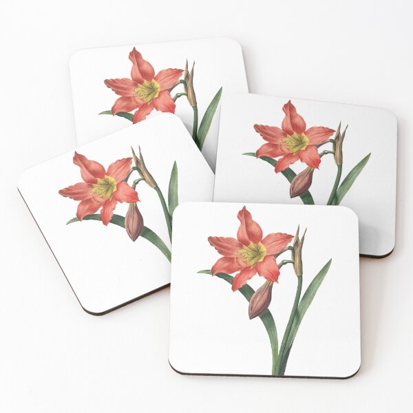 Item preview, Red Water Lily Vibrant Flower Vintage Retro Art Botanical Illustration designed and sold by HumanlineImages.
