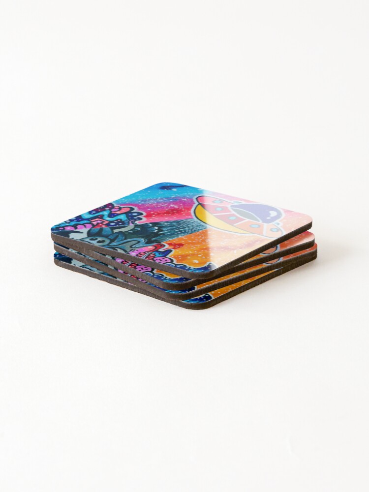 Thumbnail 4 of 5, Coasters (Set of 4), Space doodle designed and sold by CatsyDraws.