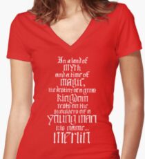 In a Land of Myth... Merlin (white) Women's Fitted V-Neck T-Shirt