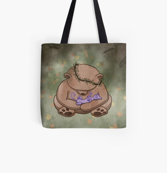 Bear and Kitten All Over Print Tote Bag