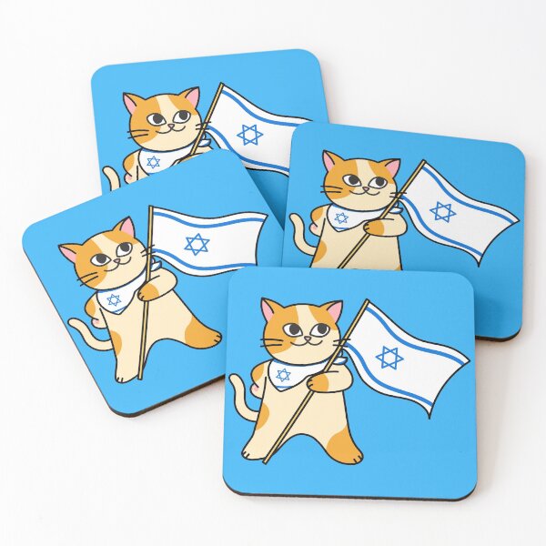 Item preview, Zionist Pro-Israel Cat Holding an Israeli Flag designed and sold by HebrewHipster.