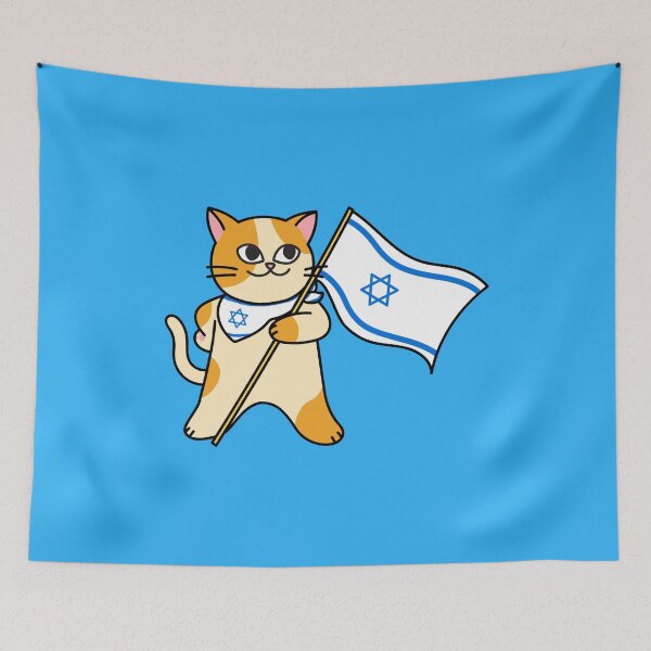 Item preview, Zionist Pro-Israel Cat Holding an Israeli Flag designed and sold by HebrewHipster.