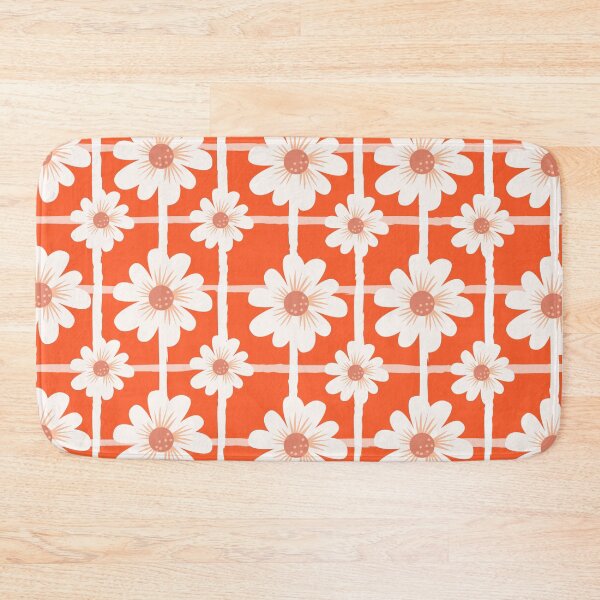 Item preview, Floral bouquet orange background, flowers in geometric lines in white color  designed and sold by ArtBIU.