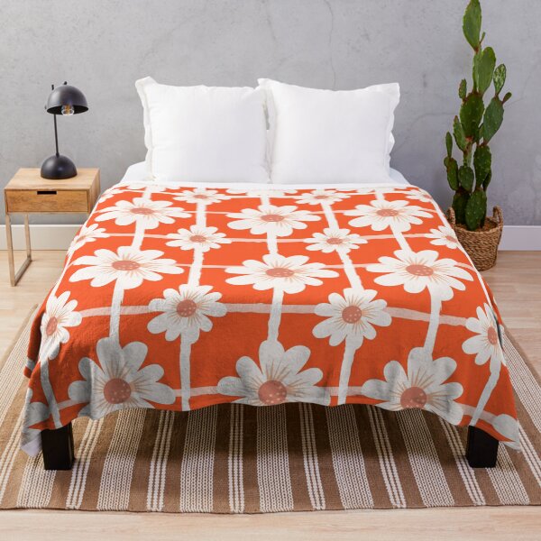 Item preview, Floral bouquet orange background, flowers in geometric lines in white color designed and sold by ArtBIU.