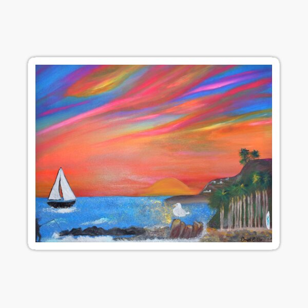 San Pedro Royal Palms Beach Sunset Painting By Concetta Ellis Sticker