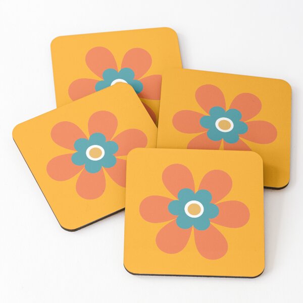 Item preview, Calling all orange lovers!  This vibrant retro 70s simple flower power block colour groovy graphic, in bright orange, aqua turquoise blue and mustard yellow. designed and sold by Caroline Laursen.