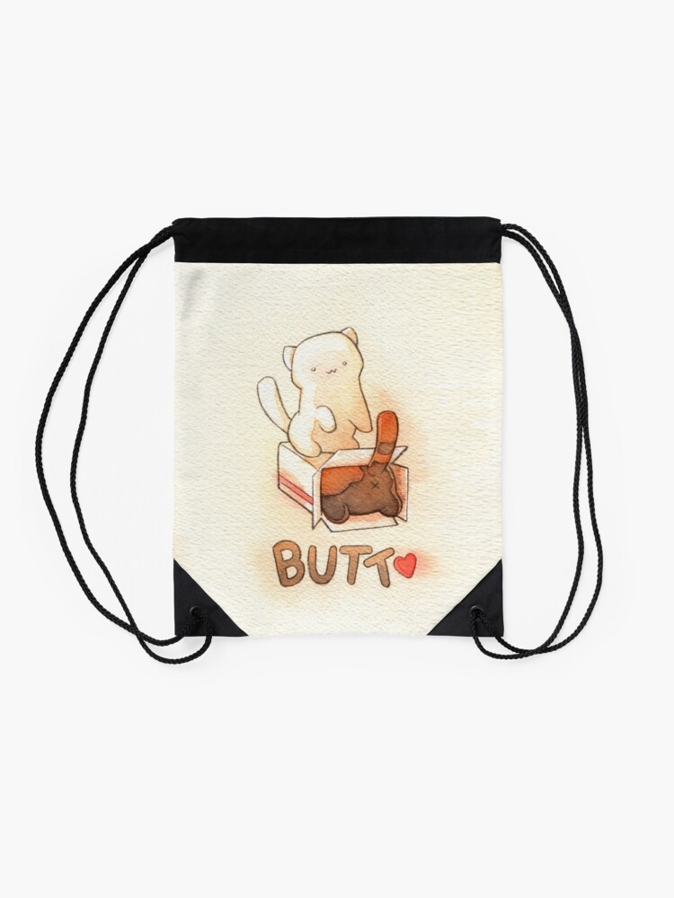 "Neko Atsume Cake Box Butt with Snowball and Bandit" Drawstring Bag for