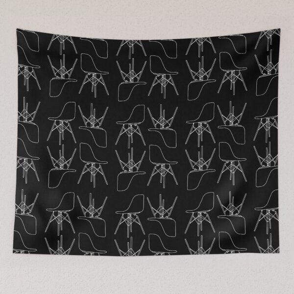 Item preview, Eames DSW chair - black and white line art pattern - black background designed and sold by PippaPrints.