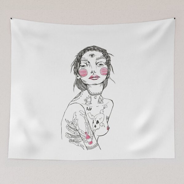 Item preview, Tattoo woman with third eye designed and sold by h-and-c.