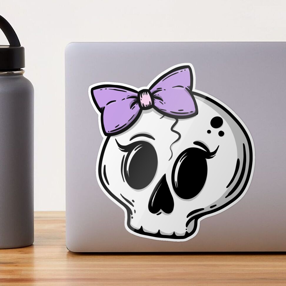 Cute girly skull with ribbon Sticker for Sale by Sonyque