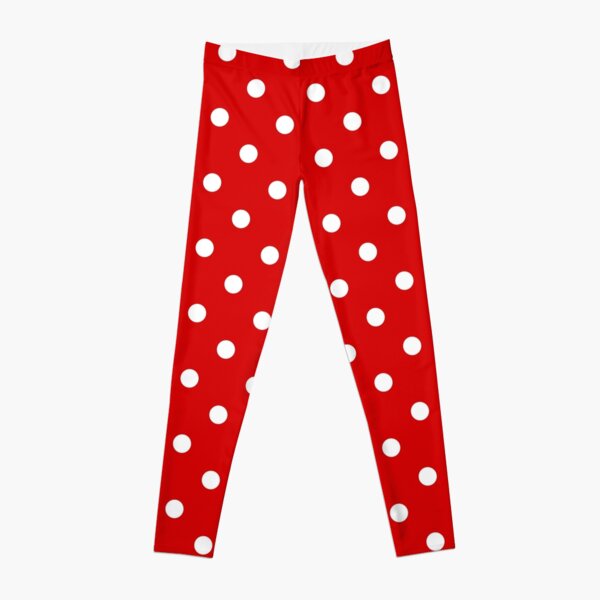 Red And White Polka Dot Plus Size Women Leggings, Printed Designer