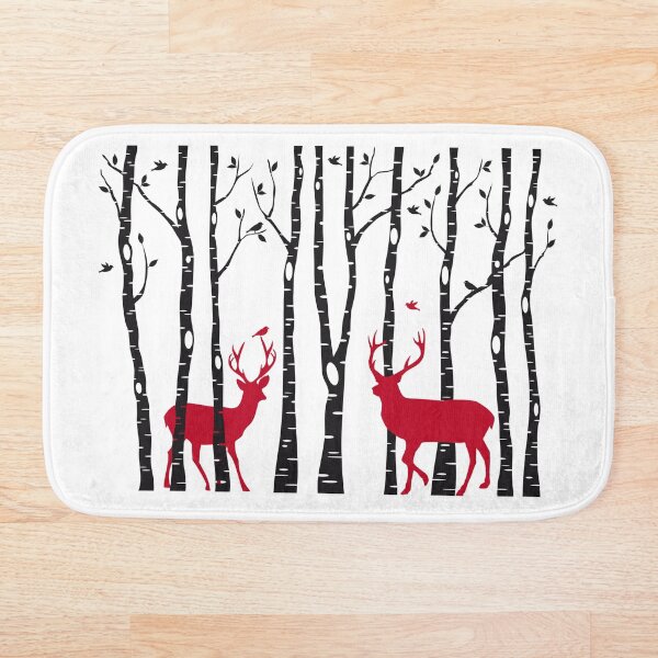 Aperçu de l'œuvre Carte de Noël, cerf élaphe dans la forêt de bouleaux créée et vendue par beakraus.