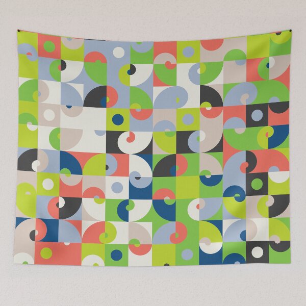 Item preview, Geometric mosaic with round elements in random classic blue color palette designed and sold by acidmit.