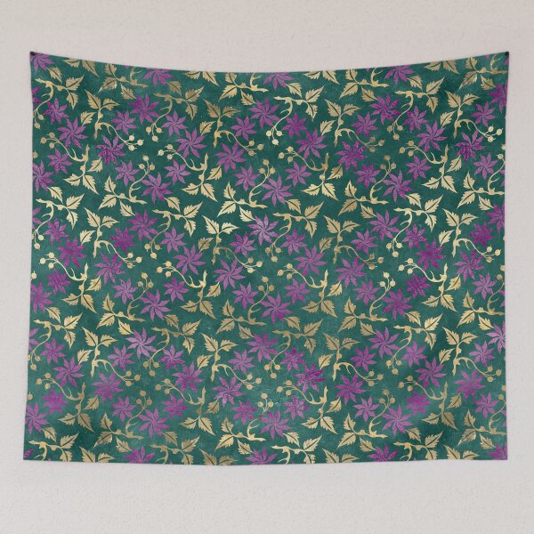 Item preview, Oriental Garden of Gold and Purple Flower Motifs designed and sold by WisdomInspired.