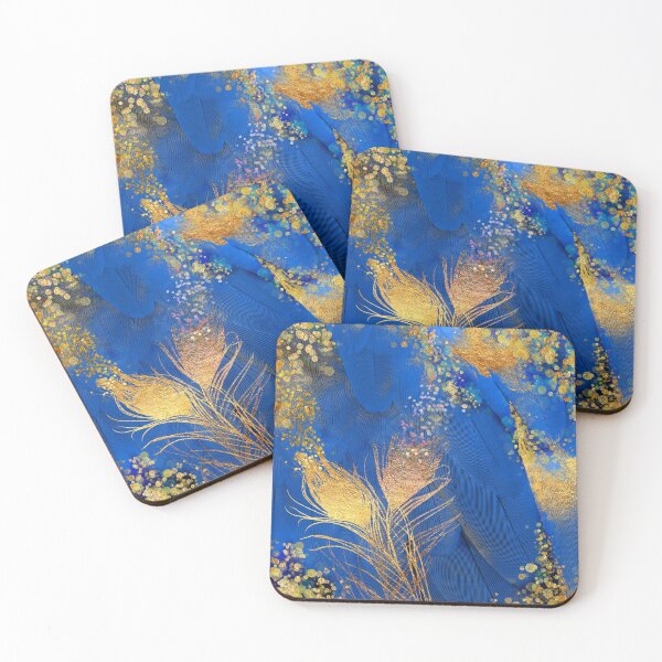 Item preview, Floral feathers, gold, pink gold and blue fantasy designed and sold by Glimmersmith.