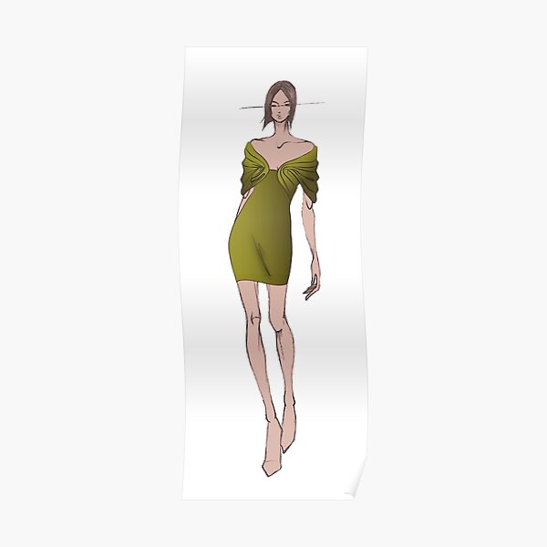 Fashion model in green mini dress Poster