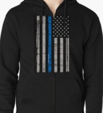 Police blue line Flag Zipped Hoodie