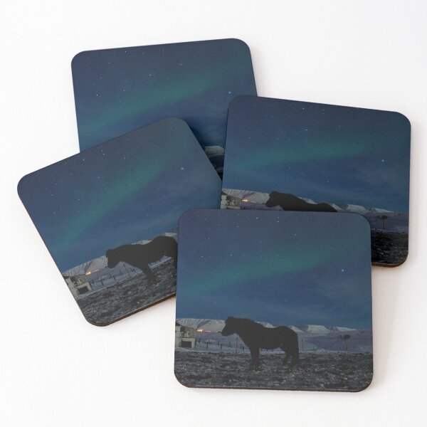 Item preview, Northern lights and the silhouette of a horse designed and sold by elisainiceland.