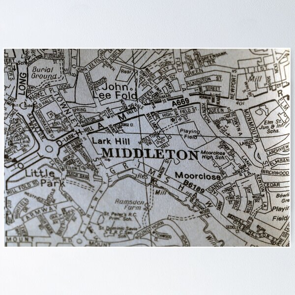 Middleton Oldham Manchester Town Centre North West England map