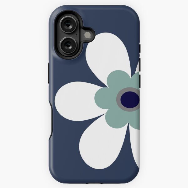 Aperçu de l'œuvre Appel à tous les amoureux du bleu - ce graphique groovy de couleur rétro des années 70 est en blanc, bleu marine et vert turquoise aqua créée et vendue par Caroline Laursen.