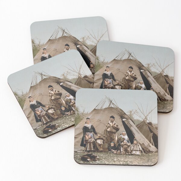 Item preview, A Lapp Family Outside Their Tent - Norway Circa 1900 Photochrom designed and sold by warishellstore.