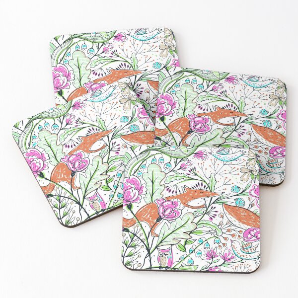 Aperçu de l'œuvre Floral abstrait avec renard et oiseaux créée et vendue par TimeOfTheFuture.