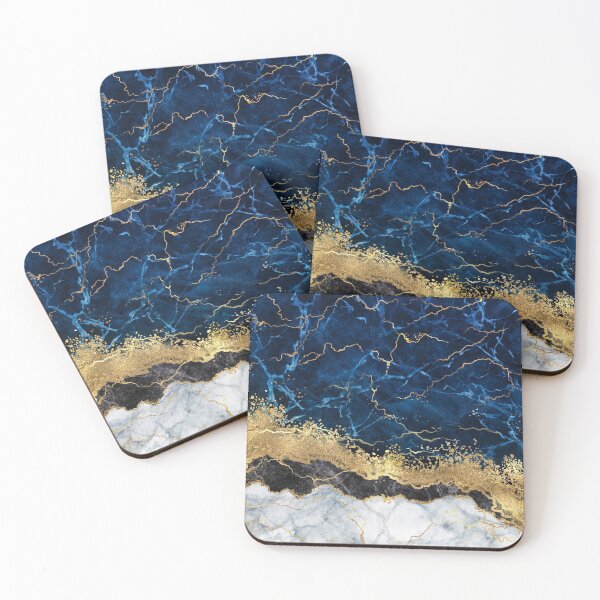 Item preview, Navy Blue Ripples + Gold Spatter Painting, Marbled Watercolor Abstract Art designed and sold by EscapistDecor.