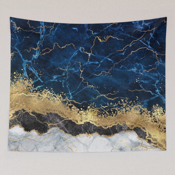 Item preview, Navy Blue Ripples + Gold Spatter Painting, Marbled Watercolor Abstract Art designed and sold by EscapistDecor.