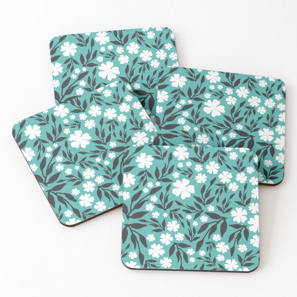 Item preview, black and white flowers on aqua marine blue floral designed and sold by thekyngsqueen.