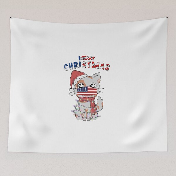Item preview, Merry Christmas 2020 Cat wearing American Flag face mask designed and sold by DoreskyDavid.