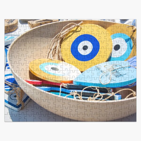 Wood Souvenirs with Evil Eye Protection Oia Santorini Greece Jigsaw Puzzle