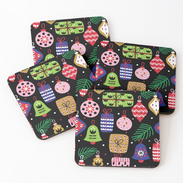 Item preview, Christmas Gift & Ornament Pattern (Multicolor on Black) designed and sold by HeraAndKosmos.