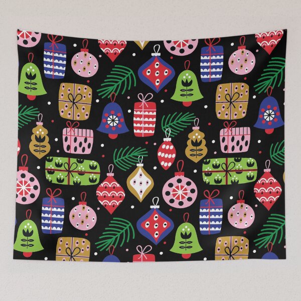Item preview, Christmas Gift & Ornament Pattern (Multicolor on Black) designed and sold by HeraAndKosmos.
